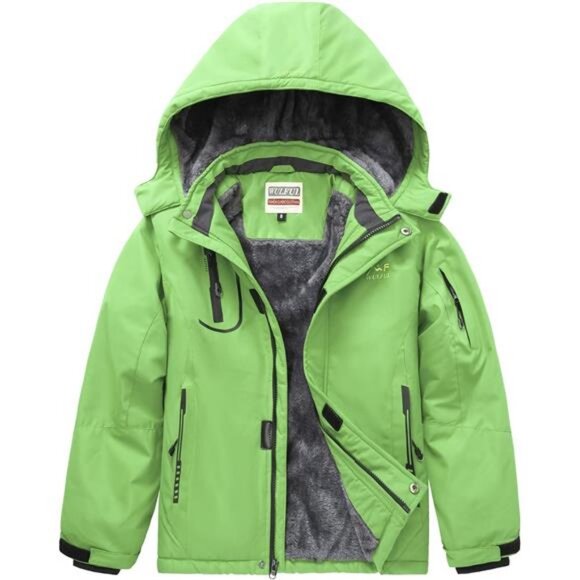 Boy's Waterproof Ski Jacket Warm Fleece Hooded Winter Snow Coat